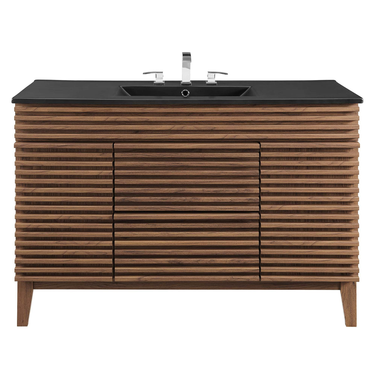 Render Single Sink Bathroom Vanity with black countertop and slatted base by HouseOfZazla on Tampa Home & Garden Store