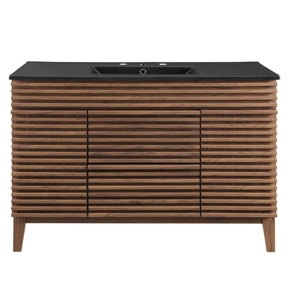 Render Single Sink Bathroom Vanity by Modway with black countertop and wood slatted base on Tampa Home & Garden Store