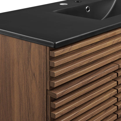 Render Single Sink Bathroom Vanity with charcoal countertop and slatted wood drawers on Tampa Home & Garden Store