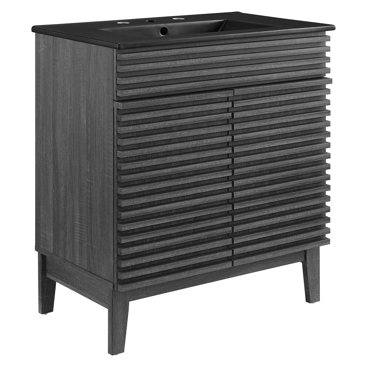Render bathroom vanity by Modway with dark gray slat-front cabinet and black top HouseOfZazla on Tampa Home & Garden Store