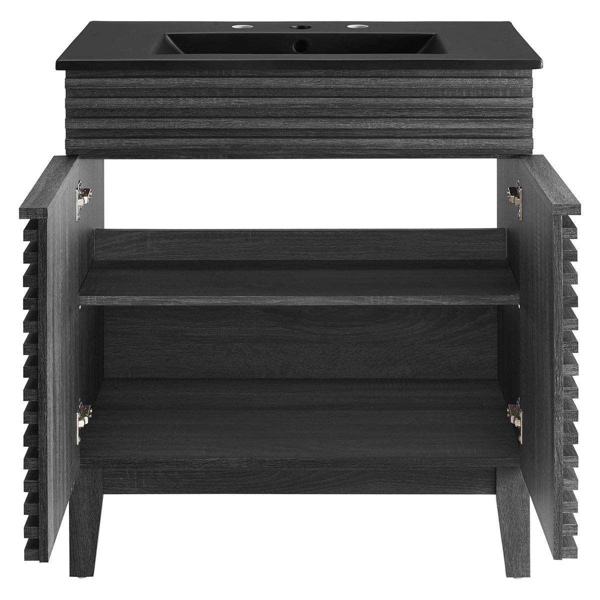 Render bathroom vanity Modway black charcoal with textured wood panels bathroom suites on Tampa Home & Garden Store