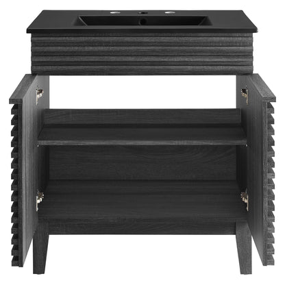 Render bathroom vanity Modway black charcoal with textured wood panels bathroom suites on Tampa Home & Garden Store