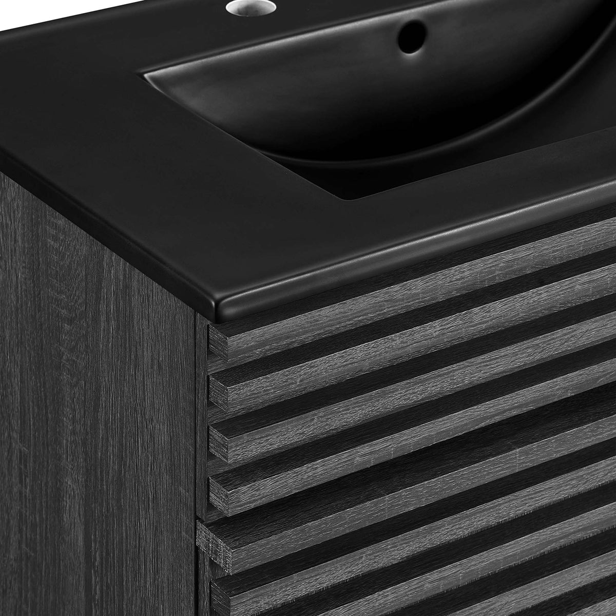 Render Bathroom Vanity by Modway with black matte countertop and dark wood cabinet on Tampa Home & Garden Store