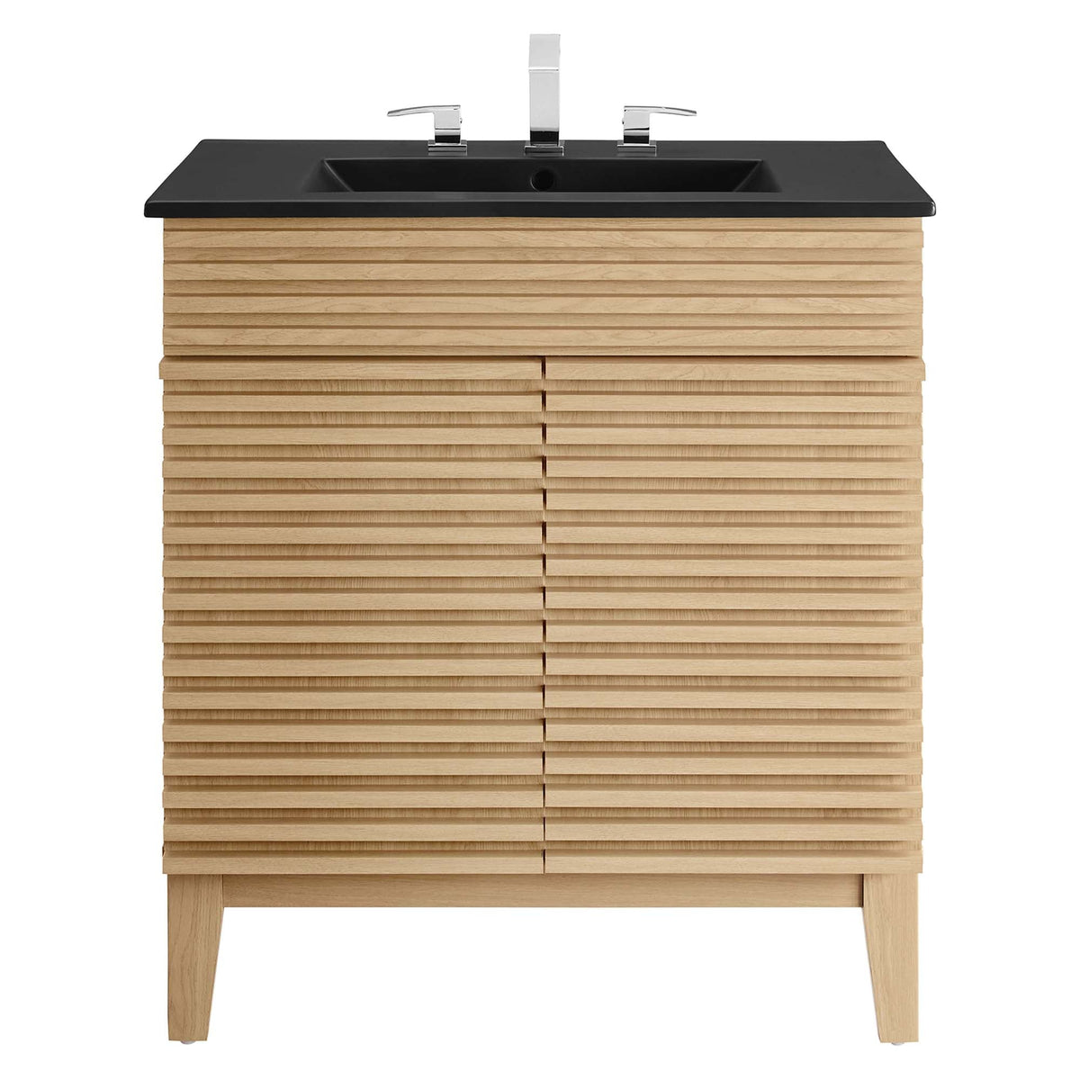 Render Bathroom Vanity by Modway with black countertop and wood base, chrome faucets on Tampa Home & Garden Store