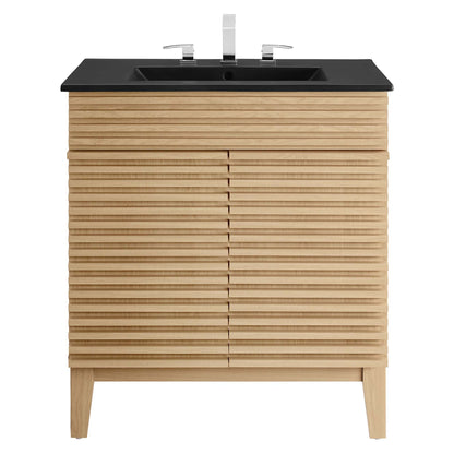 Render Bathroom Vanity by Modway with black countertop and wood base, chrome faucets on Tampa Home & Garden Store