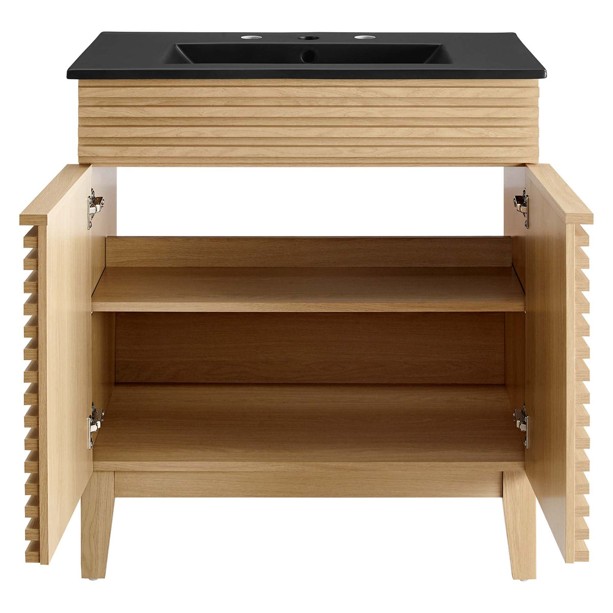 Render Bathroom Vanity by Modway with black countertop and natural oak slatted base on Tampa Home & Garden Store