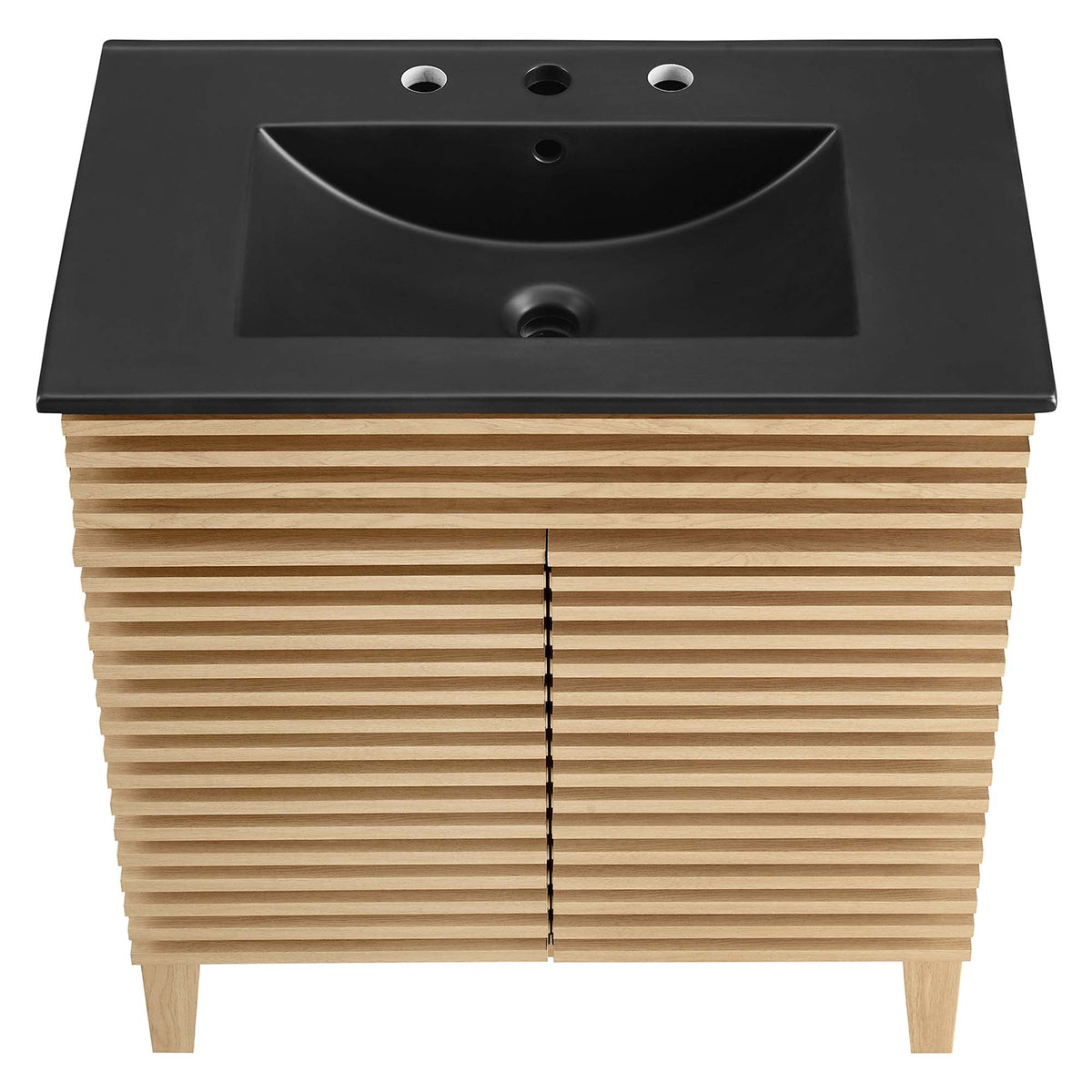 Render Bathroom Vanity by Modway, black countertop with wood slat base bathroom suite on Tampa Home & Garden Store