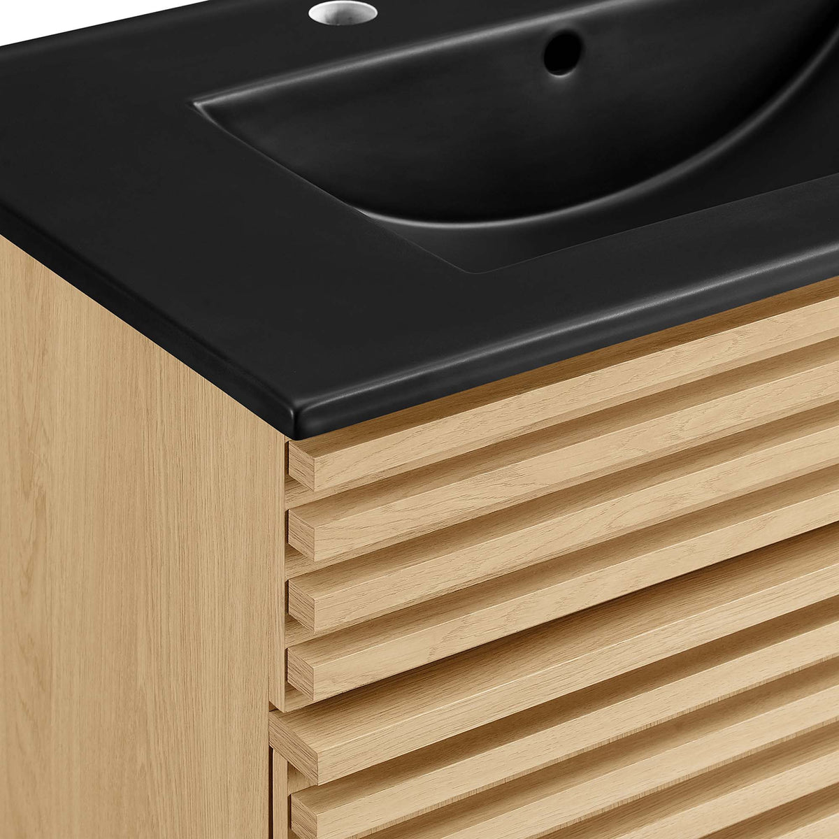 Render Bathroom Vanity by Modway with black countertop and light oak slatted cabinet on Tampa Home & Garden Store