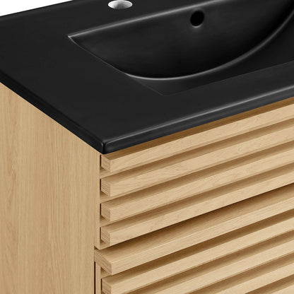 Render Bathroom Vanity by Modway with black countertop and light oak slatted cabinet on Tampa Home & Garden Store