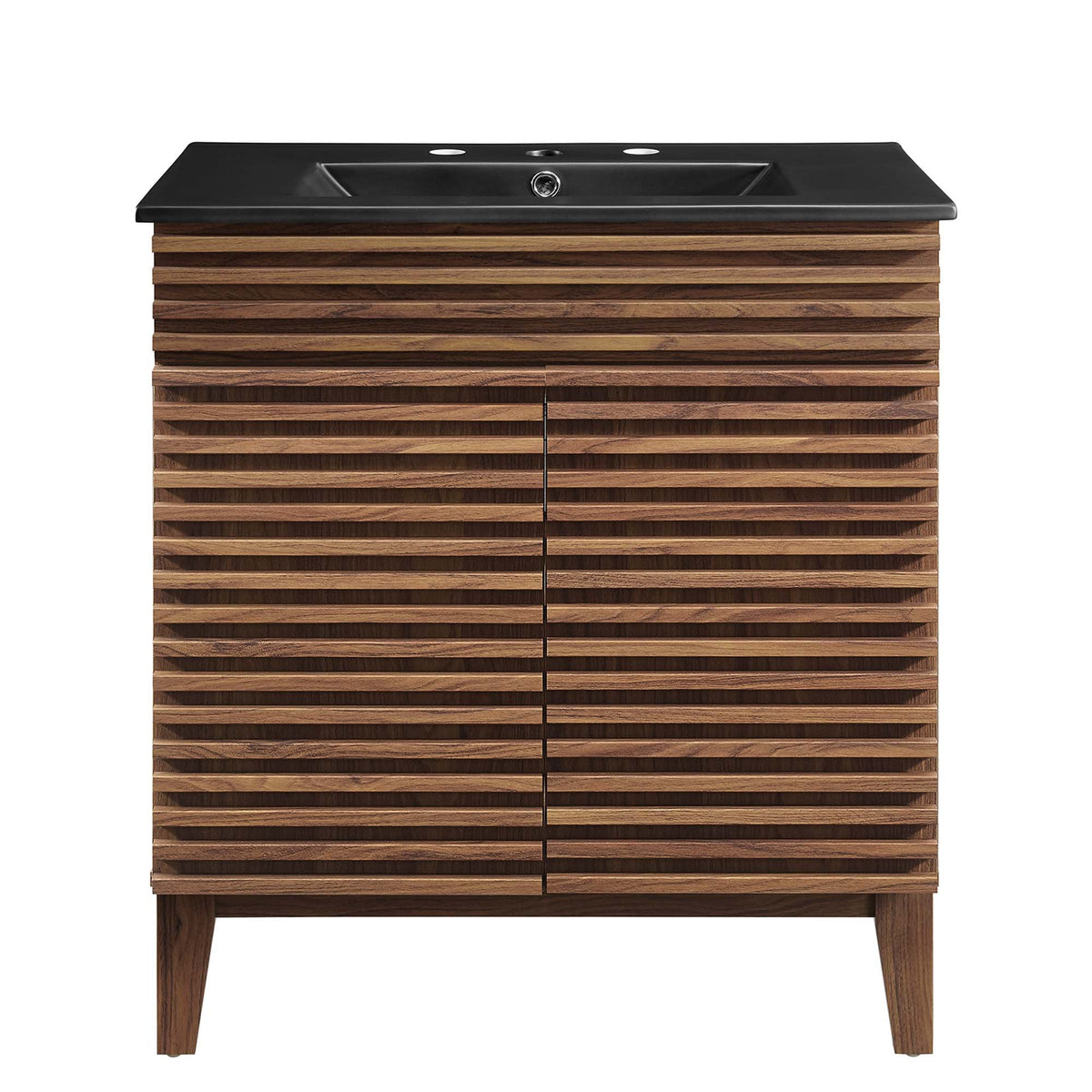 Render Bathroom Vanity by Modway with black countertop and slatted walnut cabinet on Tampa Home & Garden Store