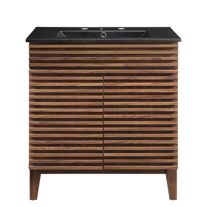 Render Bathroom Vanity by Modway with black countertop and slatted walnut cabinet on Tampa Home & Garden Store