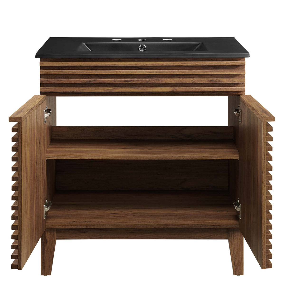 Render Bathroom Vanity by Modway with black countertop and slatted wood base on Tampa Home & Garden Store