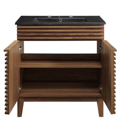 Render Bathroom Vanity by Modway with black countertop and slatted wood base on Tampa Home & Garden Store