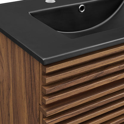 Render Bathroom Vanity by Modway with dark gray countertop and black sink atop wood cabinet on Tampa Home & Garden Store