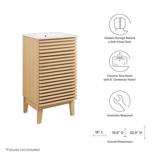Render Bathroom Vanity Cabinet by Modway in wood slatted front with ceramic sink top on Tampa Home & Garden Store