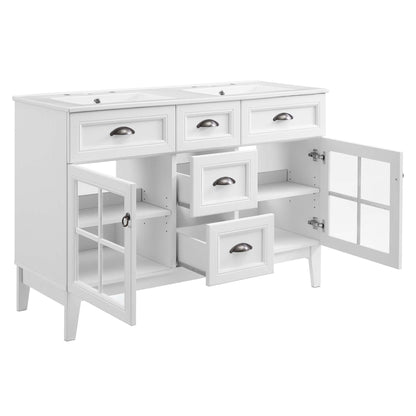 Isle 48in double bathroom vanity by Modway in white with dual sinks and multiple drawers on Tampa Home & Garden Store