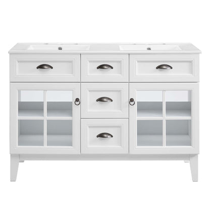 Modway Isle 48in double bathroom vanity, white with dual sinks, glass-front doors on Tampa Home & Garden Store