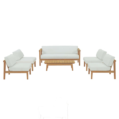 Bayport 6-Piece Outdoor Teak Set with white cushions and natural wood frame by HouseOfZazla on Tampa Home & Garden Store