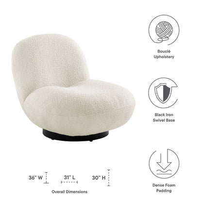Kindred Boucle Upholstered Swivel Chair cream boucle fabric with black iron base by Modway on Tampa Home & Garden Store