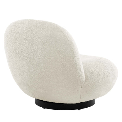 Kindred Boucle Upholstered Fabric Swivel Chair cream boucle with black pedestal base on Tampa Home & Garden Store