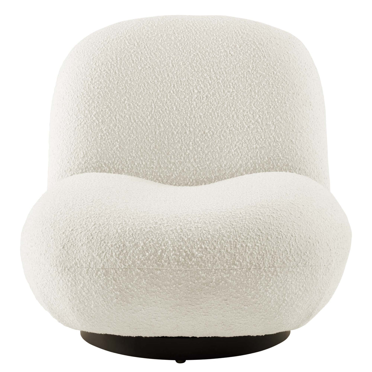 Kindred Boucle Swivel Chair by Modway in white boucle with rounded silhouette and dark base on Tampa Home & Garden Store