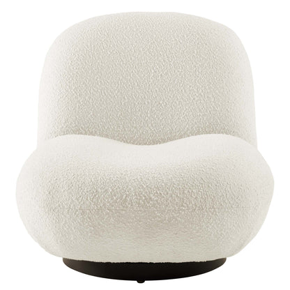 Kindred Boucle Swivel Chair by Modway in white boucle with rounded silhouette and dark base on Tampa Home & Garden Store