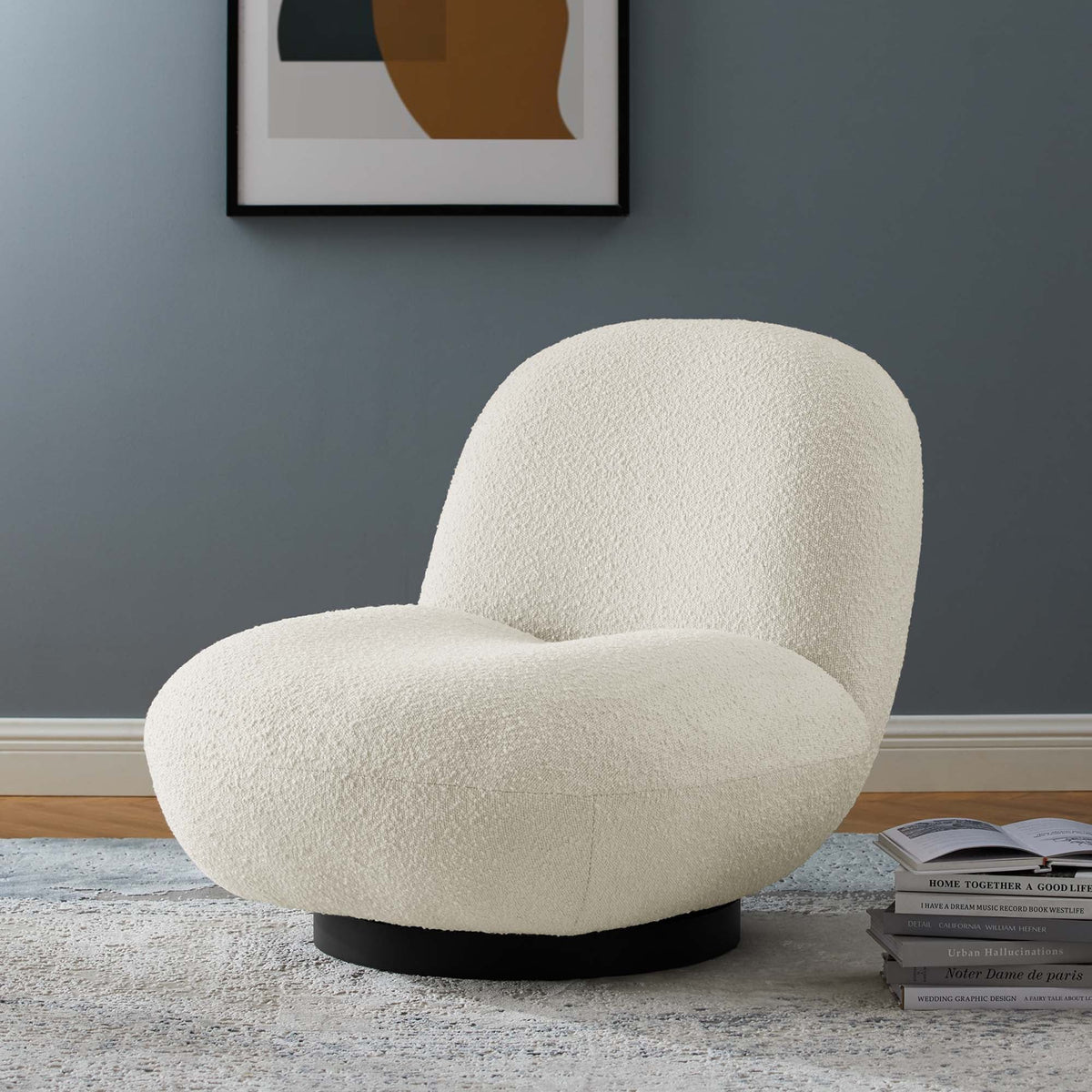 Kindred Boucle Upholstered Swivel Chair white boucle fabric furniture by HouseOfZazla on Tampa Home & Garden Store