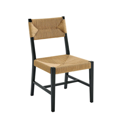 Bodie Wood Dining Chair by Modway with natural woven rattan seat and back, black wood legs on Tampa Home & Garden Store