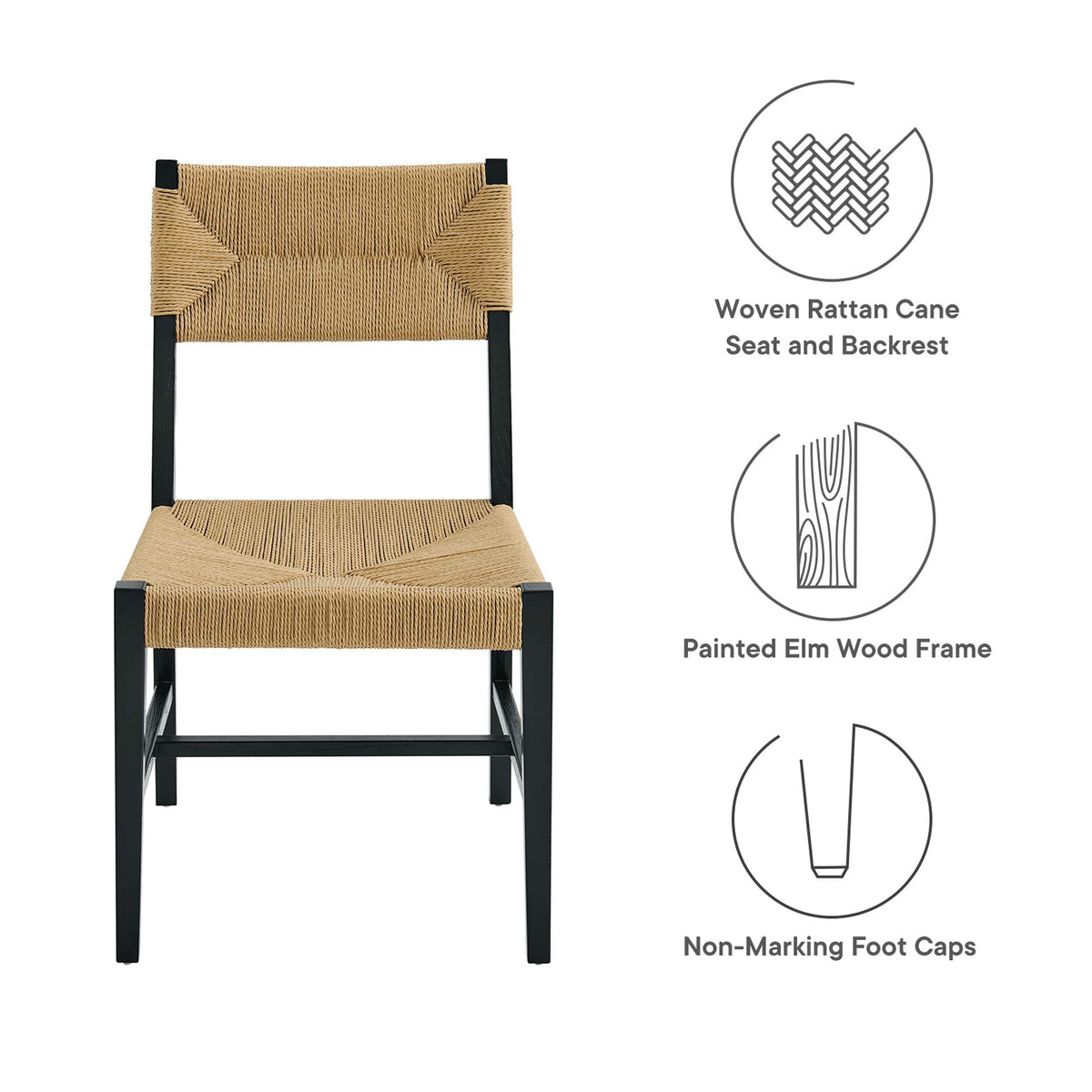 Bodie Wood Dining Chair by Modway with woven rattan seat and backrest, painted elm wood frame on Tampa Home & Garden Store