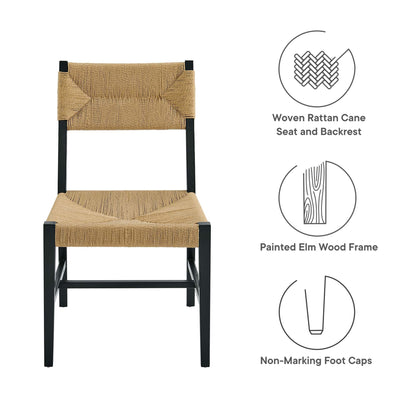 Bodie Wood Dining Chair by Modway with woven rattan seat and backrest, painted elm wood frame on Tampa Home & Garden Store