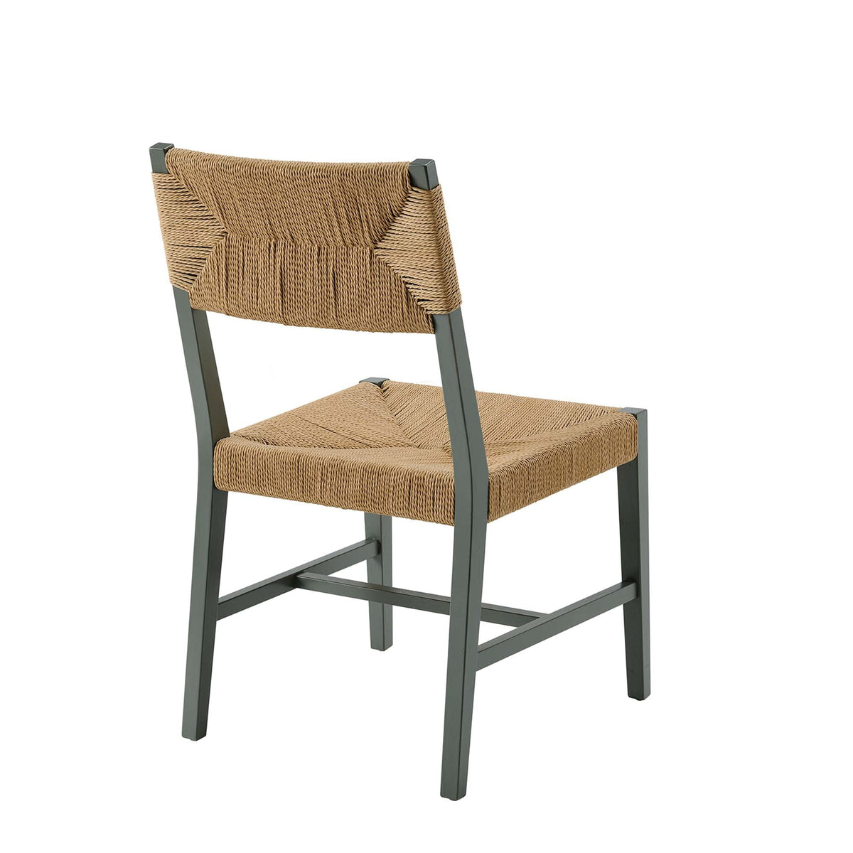 Bodie Wood Dining Chair gray frame with natural tan woven rope seat and back HouseOfZazla on Tampa Home & Garden Store