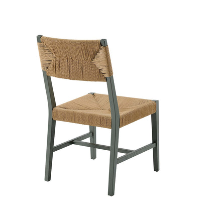 Bodie Wood Dining Chair gray frame with natural tan woven rope seat and back HouseOfZazla on Tampa Home & Garden Store