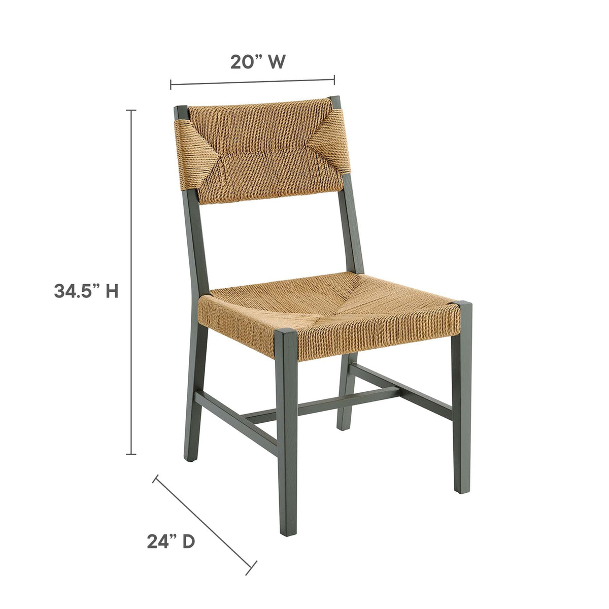 Bodie Wood Dining Chair by Modway, gray wooden frame with natural woven rope seat and back on Tampa Home & Garden Store