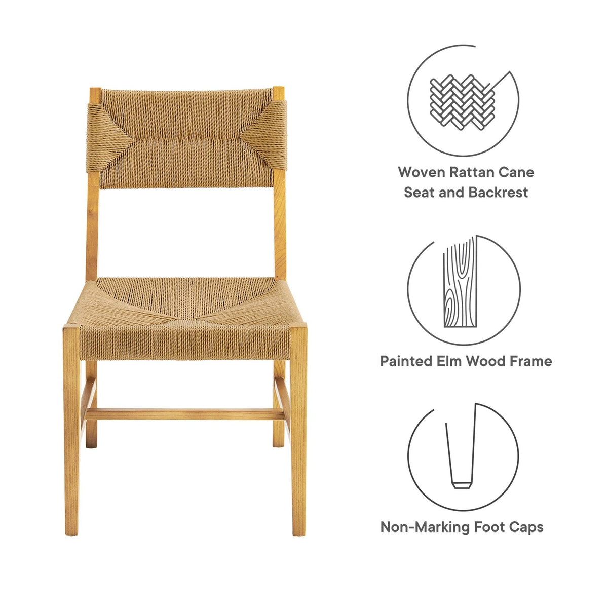 Bodie Wood Dining Chair by Modway, woven rattan cane seat/backrest, painted elm frame on Tampa Home & Garden Store