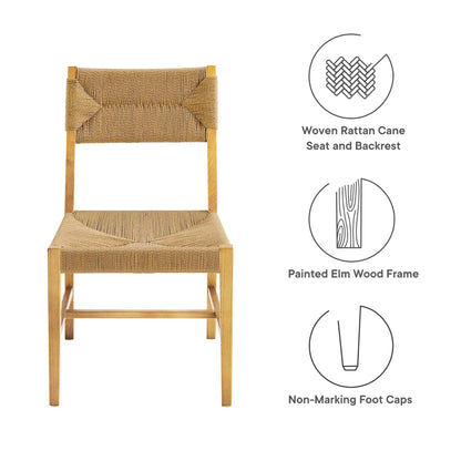Bodie Wood Dining Chair by Modway, woven rattan cane seat/backrest, painted elm frame on Tampa Home & Garden Store