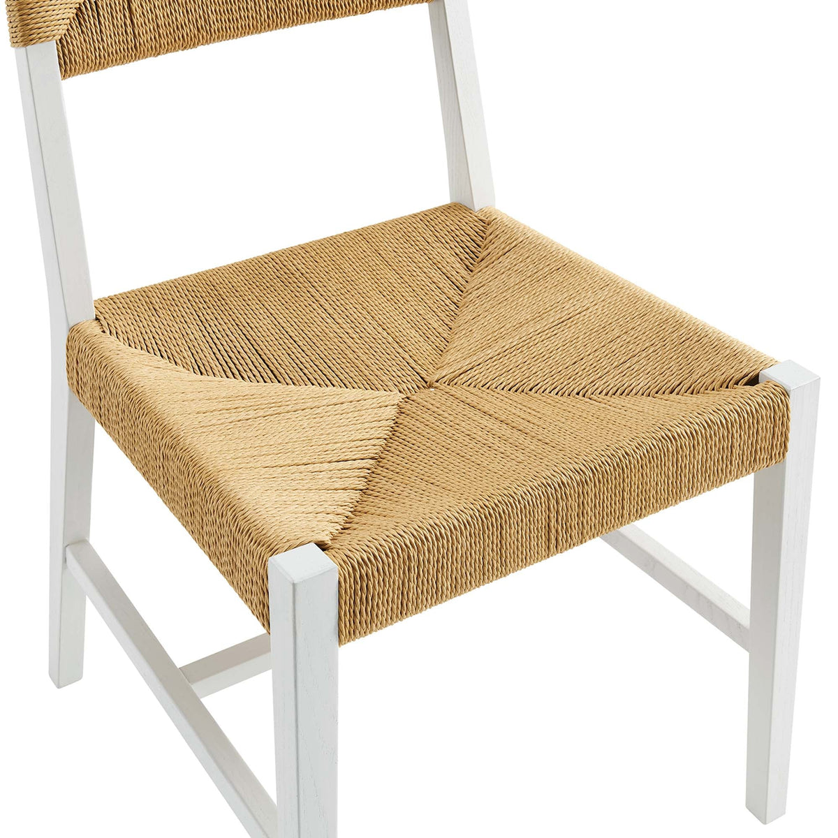 Bodie Wood Dining Chair by Modway woven natural fiber seat with white frame on Tampa Home & Garden Store