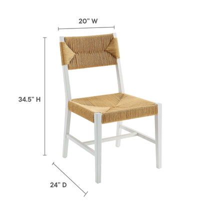 Bodie Wood Dining Chair by Modway, woven rattan seat and back with whitewashed wooden frame on Tampa Home & Garden Store