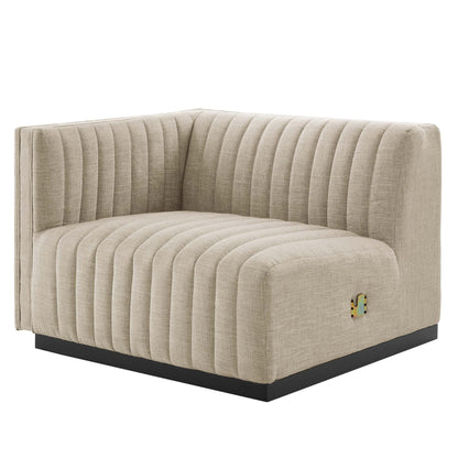 Conjure Channel Tufted Left-Arm Chair in beige fabric with vertical tufting and black base on Tampa Home & Garden Store