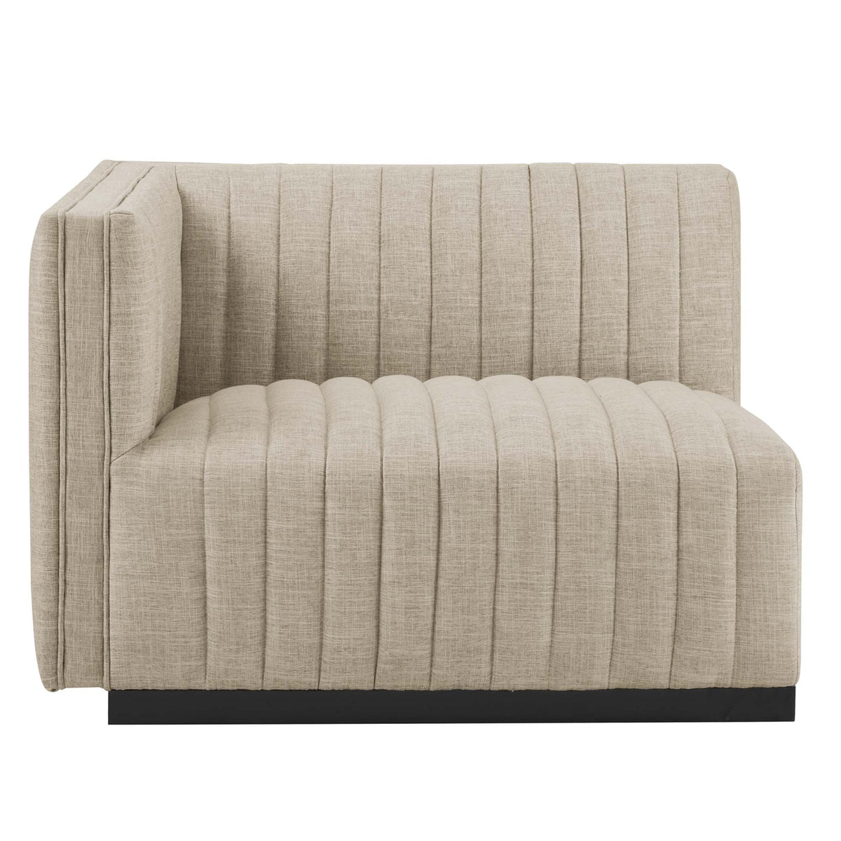 Conjure Channel tufted fabric left-arm chair by Modway in beige with vertical tufting dark base on Tampa Home & Garden Store