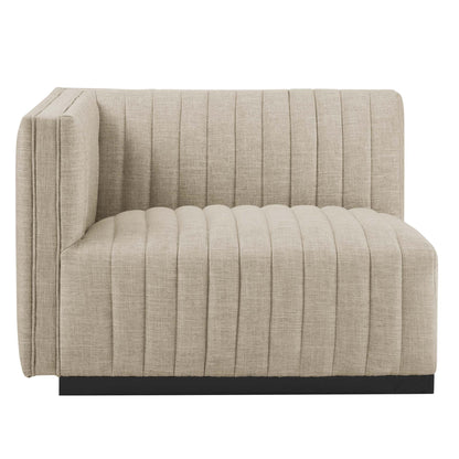 Conjure Channel tufted fabric left-arm chair by Modway in beige with vertical tufting dark base on Tampa Home & Garden Store