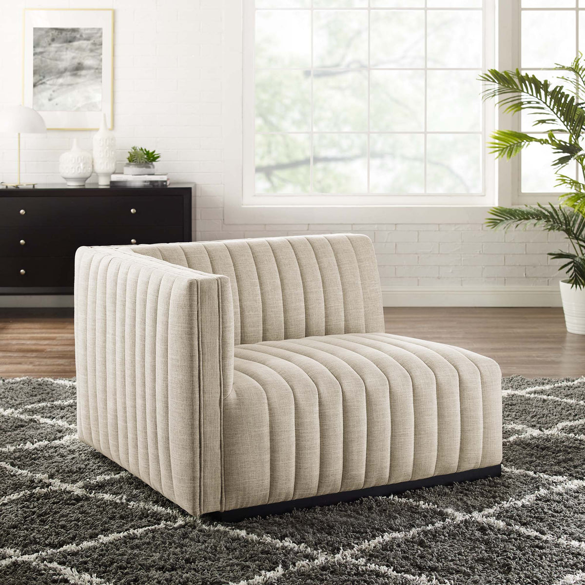 Conjure Channel Tufted Upholstered Fabric Left-Arm Chair beige fabric by Modway on Tampa Home & Garden Store
