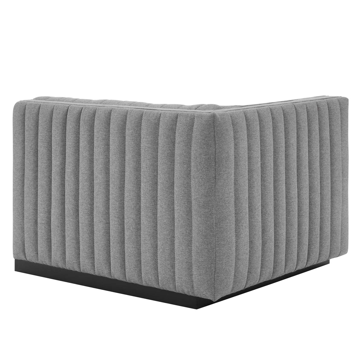 Conjure Channel Tufted Left-Arm Chair in gray fabric with vertical tufting and black base on Tampa Home & Garden Store