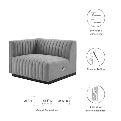 Conjure Channel Tufted Left-Arm Upholstered Fabric Chair, gray fabric with solid black base on Tampa Home & Garden Store