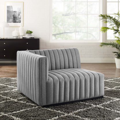 Conjure Channel Tufted Left-Arm Chair in grey fabric for living room on Tampa Home & Garden Store