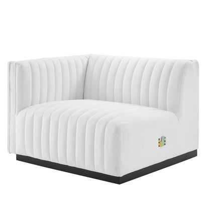 Conjure Channel Tufted Upholstered Left-Arm Chair, white fabric with black base, by Modway on Tampa Home & Garden Store