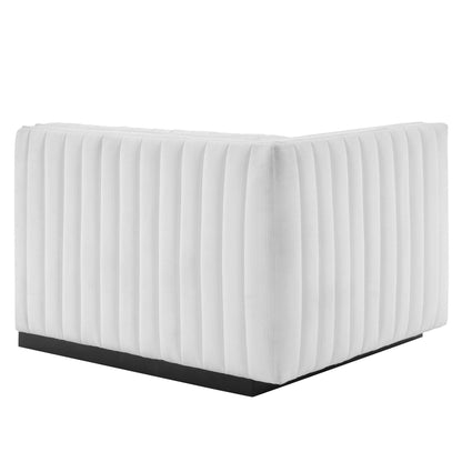 Conjure Channel tufted upholstered fabric left-arm chair in white with black base on Tampa Home & Garden Store