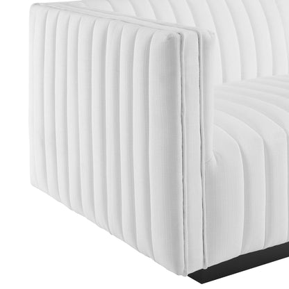 Conjure Channel Tufted Upholstered Left-Arm Chair, white fabric with channel tufting on Tampa Home & Garden Store