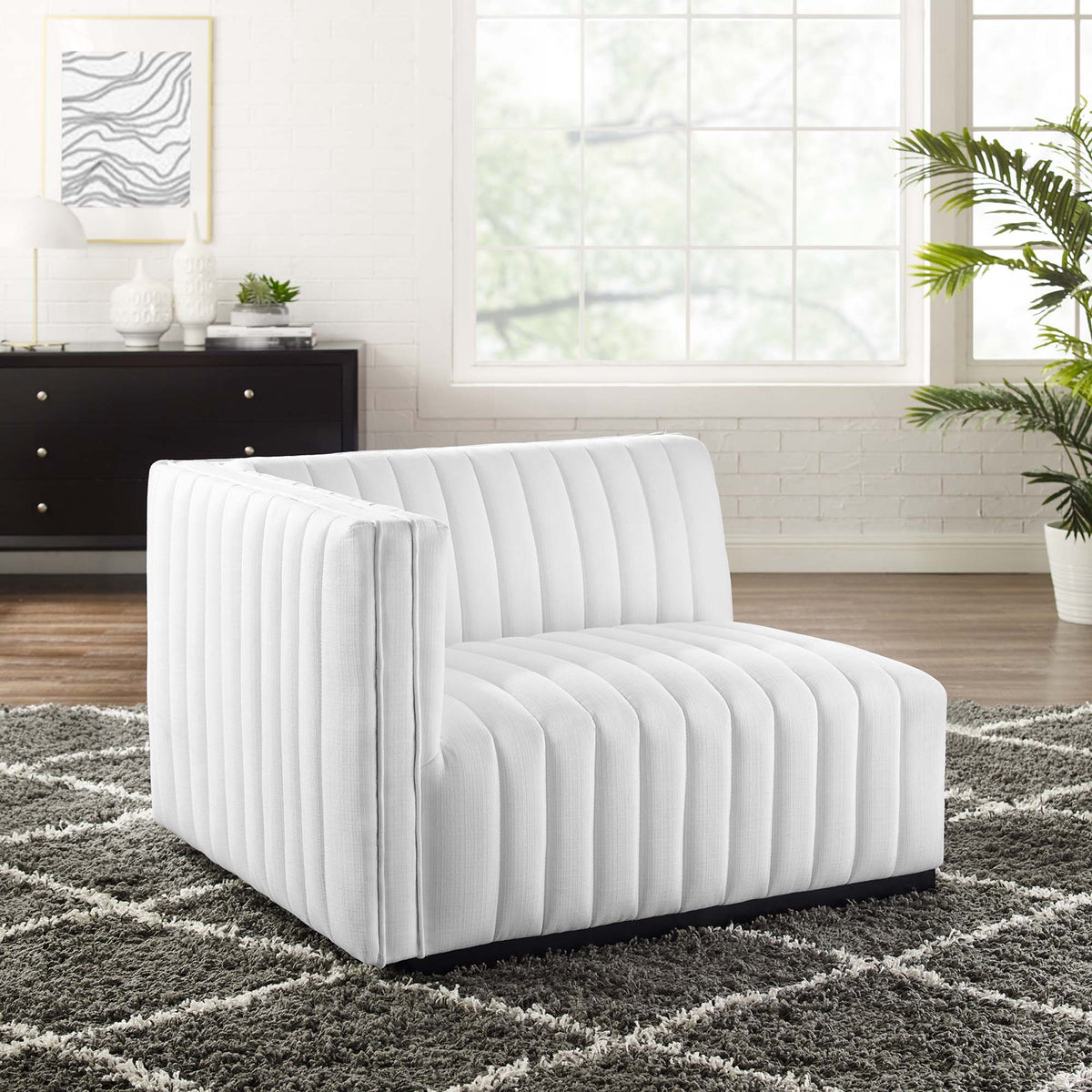 Conjure Channel Tufted Left-Arm Chair by Modway in white fabric, pair of tufted chairs on Tampa Home & Garden Store