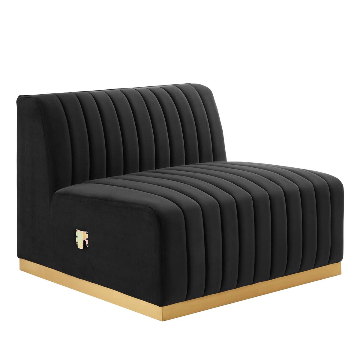 Conjure Channel Tufted Velvet Armless Chair in black with a gold base on Tampa Home & Garden Store