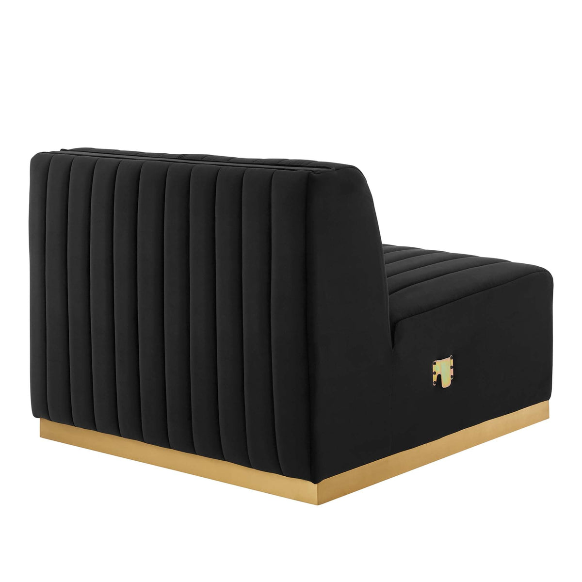 Conjure Channel Tufted Armless Velvet Chair in black with gold base by HouseOfZazla on Tampa Home & Garden Store